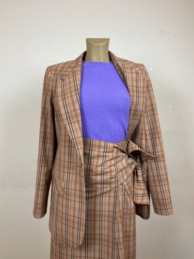 Blazer tela tartan Cammello