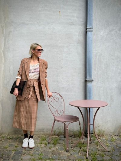 Tela Tartan Blazer Cammello
