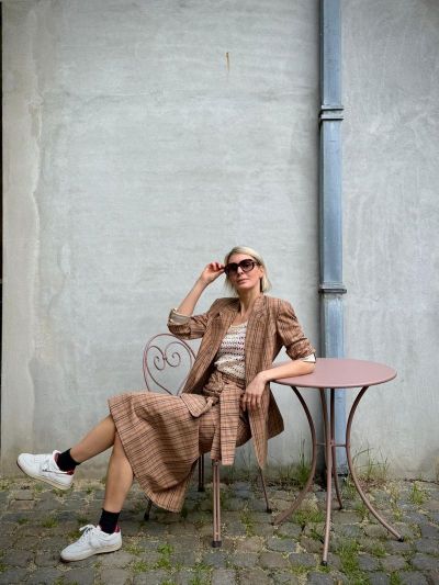 Tela Tartan Blazer Cammello
