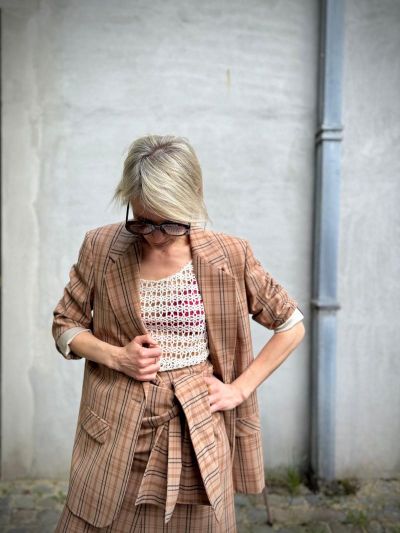 Tela Tartan Blazer Cammello