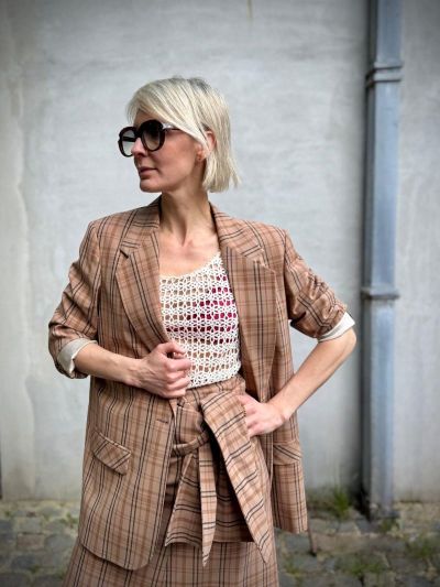 Tela Tartan Blazer Cammello